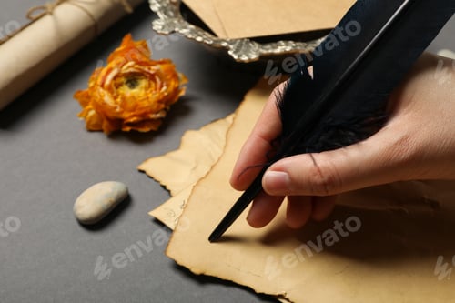 Preview: A man writes a love letter with an antique pen