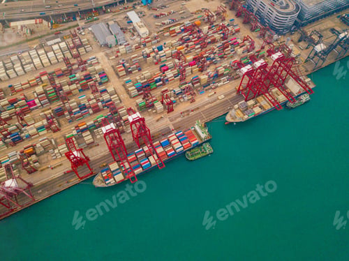 Preview: container cargo ship in the export and import business and logistics. Shipping to the harbor