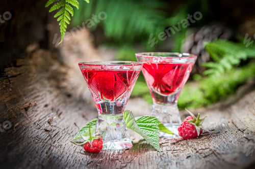 Preview: Tasty raspberries tincture made of alcohol and fruits