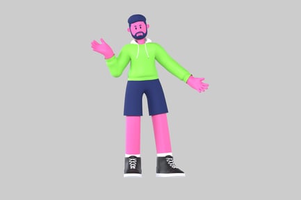 Preview: Stylized Cartoon Character with Hoodie and Shorts