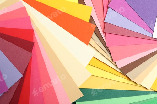 Preview: Color palettes as background, top view. Professional samples