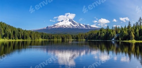 Preview: Lake with Mt Hood during sunny day. Trillium Lake, Mt. Hood National Forest, Oregon