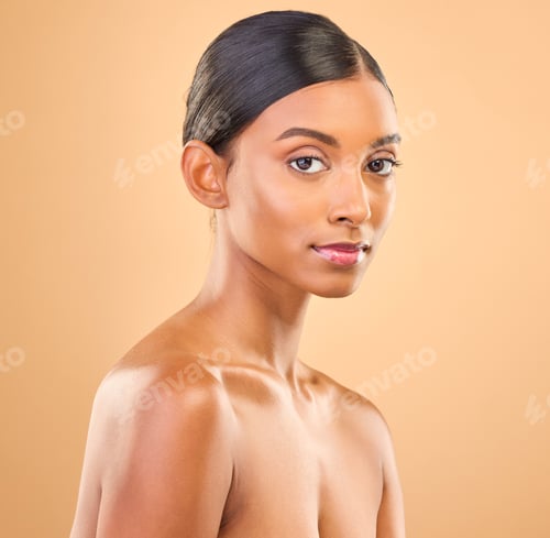 Preview: Beauty, face and portrait of woman in studio for skincare, cosmetics, dermatology or makeup. Aesthe