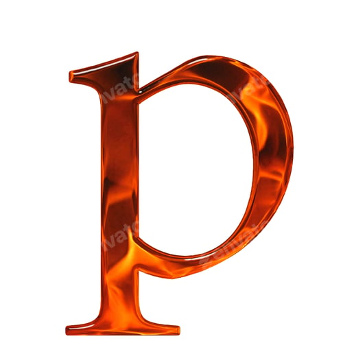 Preview: Lowercase letter p - the extruded of glass with pattern flame, isolated on white background