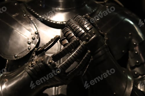 Preview: Closeup of a shiny Steel Iron Armor Machine Helmet Knight Military
