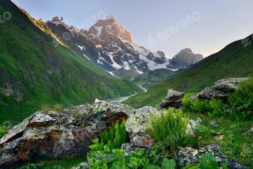 Preview: Valley and Ushba mountain peak, Svaneti, Georgia