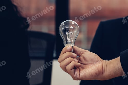 Preview: Business Professional Holding Lightbulb for Idea Generation