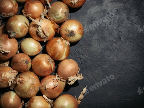 Preview: Fresh onions. Onions background. Low key