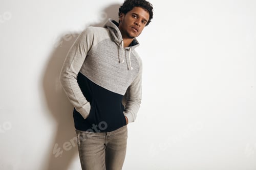 Preview: Man in blank heather gray clotching mockup set