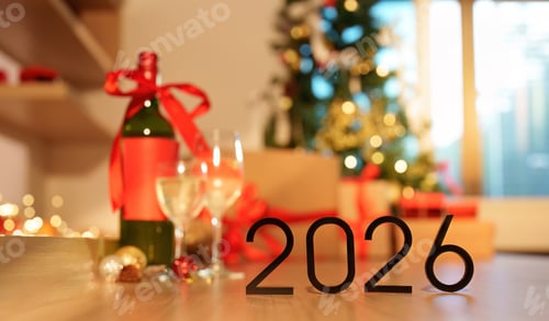 Visualização: Natal e Ano Novo 2026 com vinho e celebração