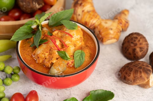 Preview: Chicken red curry in a black cup
