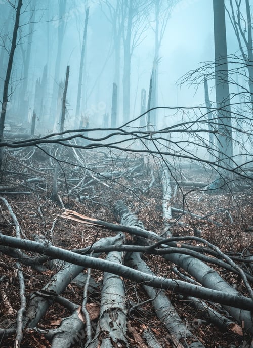 Preview: fallen by storm trees in forest