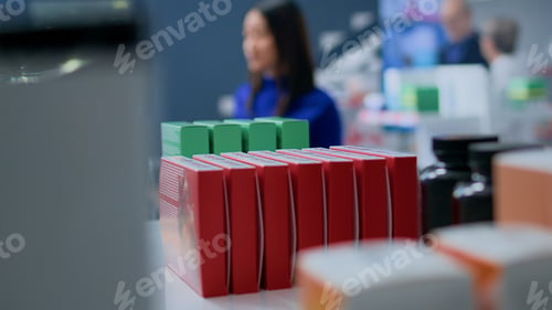 Preview: Portrait of customer buying medicaments