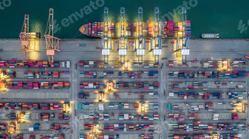 Preview: Aerial view container ship global business logistic import export transportation