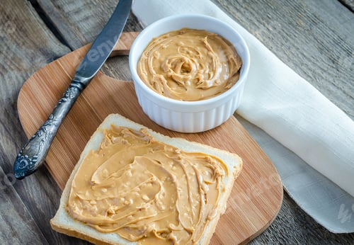 Preview: Sandwich with peanut butter on the wooden board