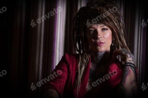 Preview: Beautiful, independent woman with tattoos and dreadlocks