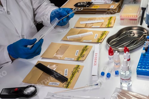 Preview: Specialized police take comb hair to take DNA from murder victim, conceptual image