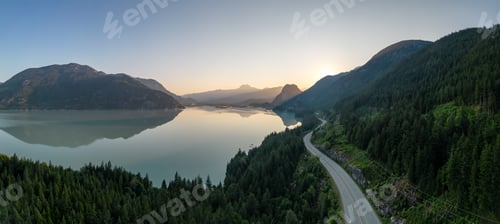 Preview: Sea to Sky Highway on Pacific Ocean West Coast. Aerial Panorama.