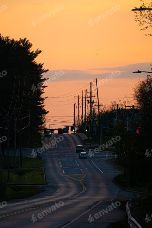 Preview: Road with multiple cars at sunset