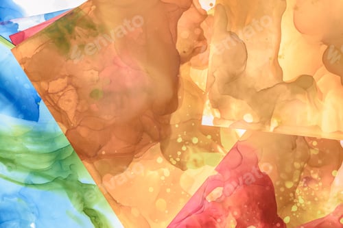 Preview: brown, blue and red splashes of alcohol inks as abstract background