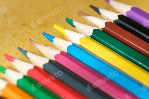 Preview: Coloured pencils for drawing on a yellow background