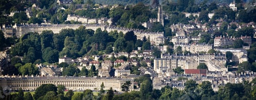 Preview: Panorama of the Bath city surrounded by greenery under the sunlight in England