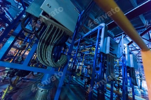Preview: Fiberglass production industry equipment at manufacture background