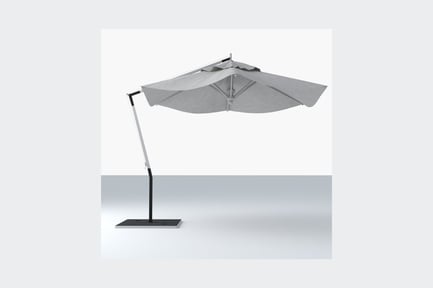 Preview: Tilted white umbrella with black base