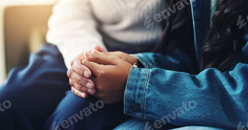 Preview: Support, kid and holding hands with psychologist for care, faith or trust in clinic. Comfort, thera
