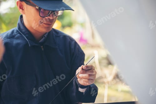 Preview: Mechanic car service auto garage automotive mobile center. Technician workshop repair engine motor