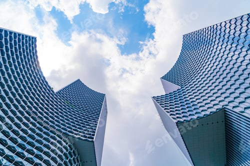 Preview: Office buildings windows. Glass architecture facade design with reflection
