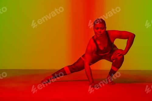 Preview: Body Positivity And Sport. Smiling Curvy Black Woman In Sportswear Free Copy Space For Advertisement
