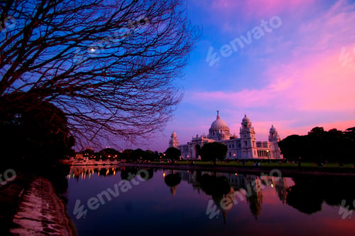 Preview: Historic Victoria Memorial architectural monument and museum at sunset. Kolkata, India.