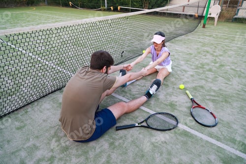 Preview: Tennis Players Stretching Hand In Hand