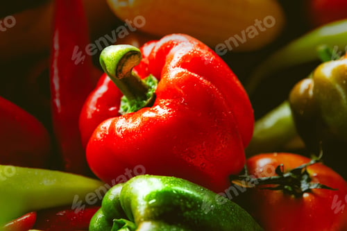 Preview: bell pepper or sweet pepper popular hot and spicy vegetable ingredient in italian pizza or salad