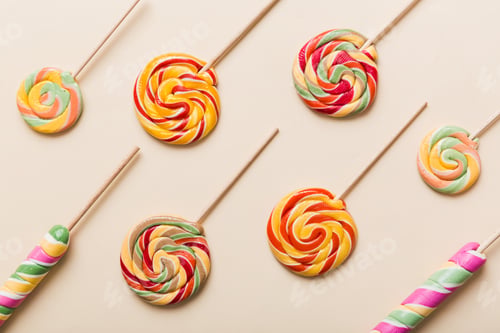 Preview: Set of colorful lollipops on colored background. Summer concept.