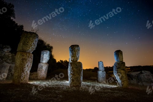 Preview: Stones illuminated by light at night