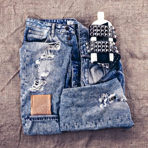 Preview: Fashion design photos. Metal grunge style. Vintage blue jeans