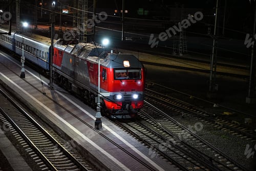 Preview: railway platform, train rides on rails , boarding the car
