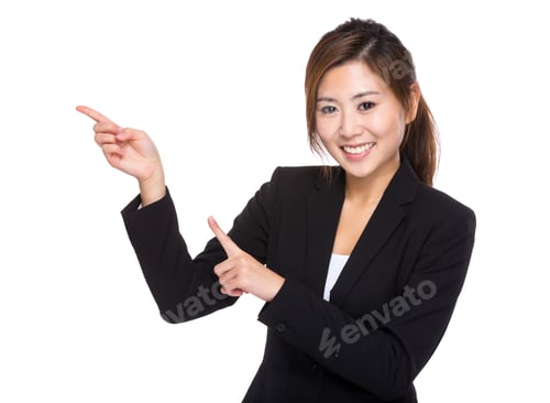 Preview: Businesswoman with two finger point up