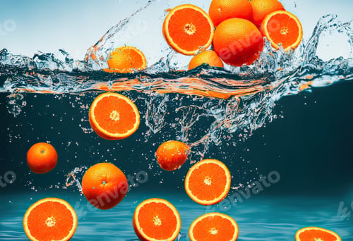 Preview: sliced orange with a splash and a splash of water