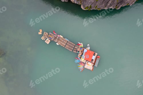Preview: Aerial view of Floating fishing village in Lan Ha Bay, Vietnam.
