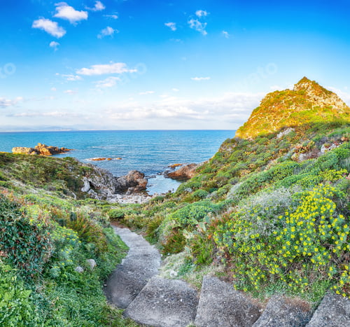 Preview: Amazing spring view on the the cape Milazzo panorama of nature reserve Piscina di Venere.