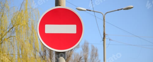 Preview: Road sign in the form of a white rectangle in a red circle. No entry