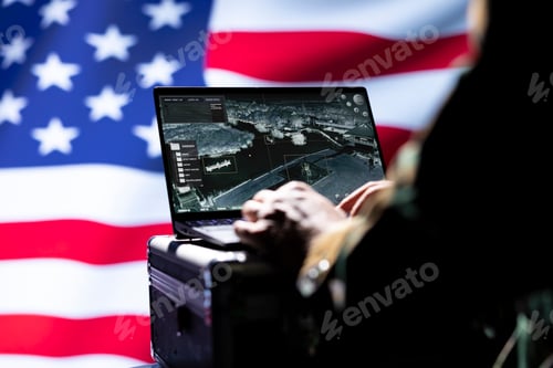 Preview: American CIA officer isolated over USA flag monitoring zone of interest