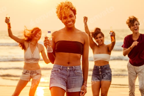 Preview: african american woman holding plastic bottle of water