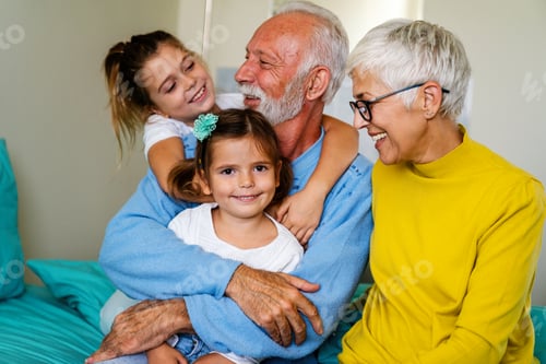 Preview: Family visiting senior male patient in hospital bed. Healthcare, support, family concept
