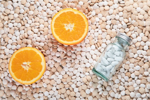 Preview: Various Medicine Pills, Tablets And Capsules Background. Top View