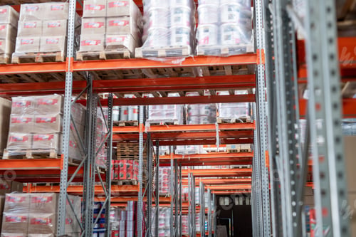 Preview: Racks with packed goods in warehouse