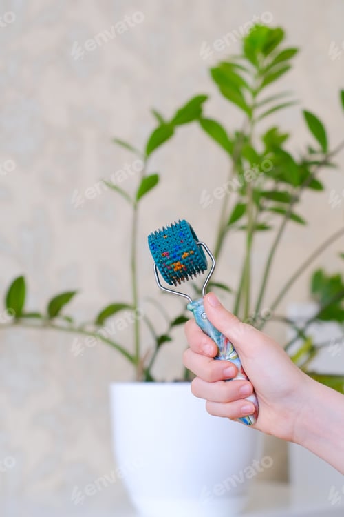 Preview: Applicator Lyapko. Small roller with needles in a hand. Health improvement and disease prevention.